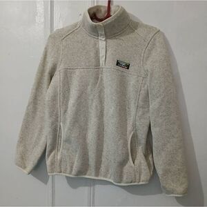 LL BEAN womens small beige cream T Snap fleece mock neck pullover sweater